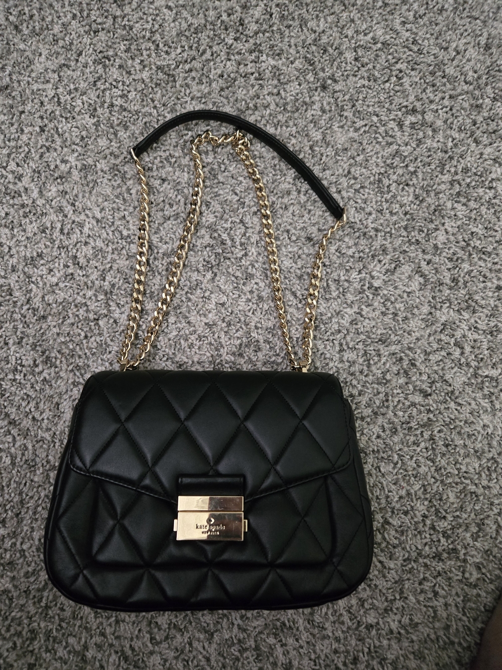 kate spade Black Quilted Shoulder Bag with Gold Chain Strap